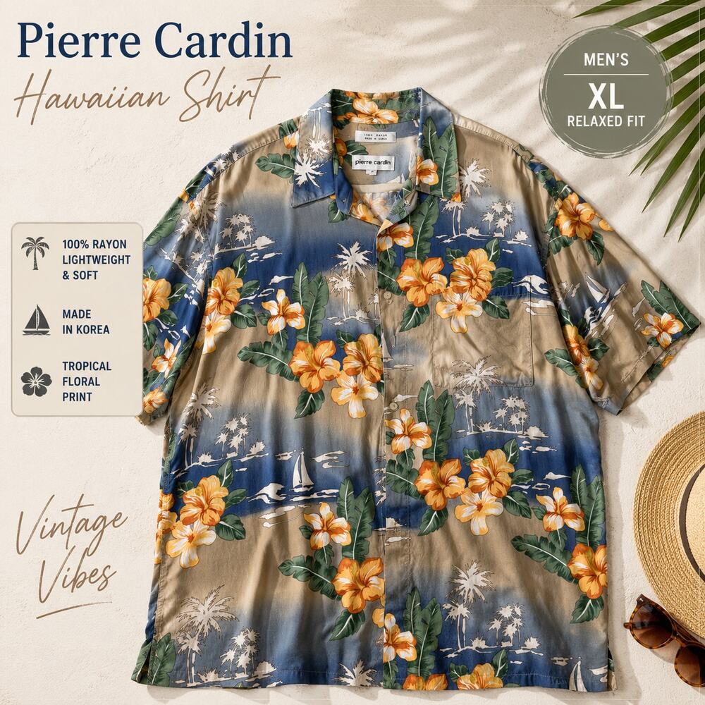 Vintage Pierre Cardin Hawaiian Shirt XL Rayon Made Korea